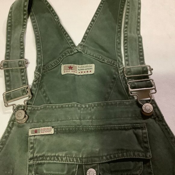 Women's Vintage Y2K Squeeze Denim Bib Overalls Size Small 100% Greenish Gray - Picture 3 of 11